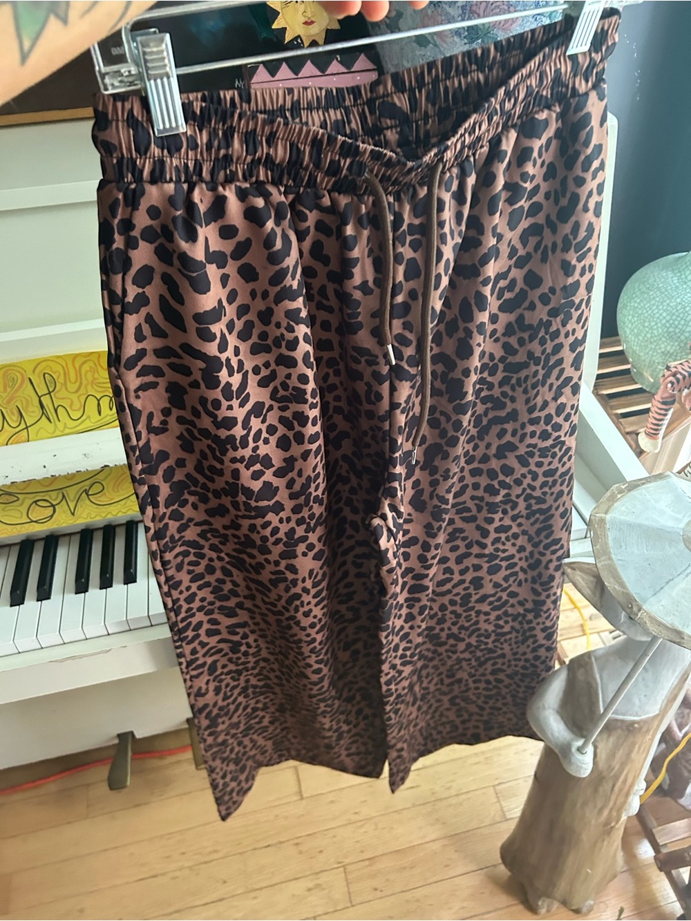 Leopard Print Wide Leg Palazzo Pants Elastic Waist Lounge Boho Women’s Large - Picture 7 of 15